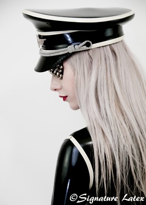 Latex Military Peaked cap/hat in Black & White trim (Made to 