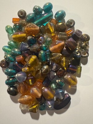 100 grams glass beads - (B1229) shiny colors and shapes
