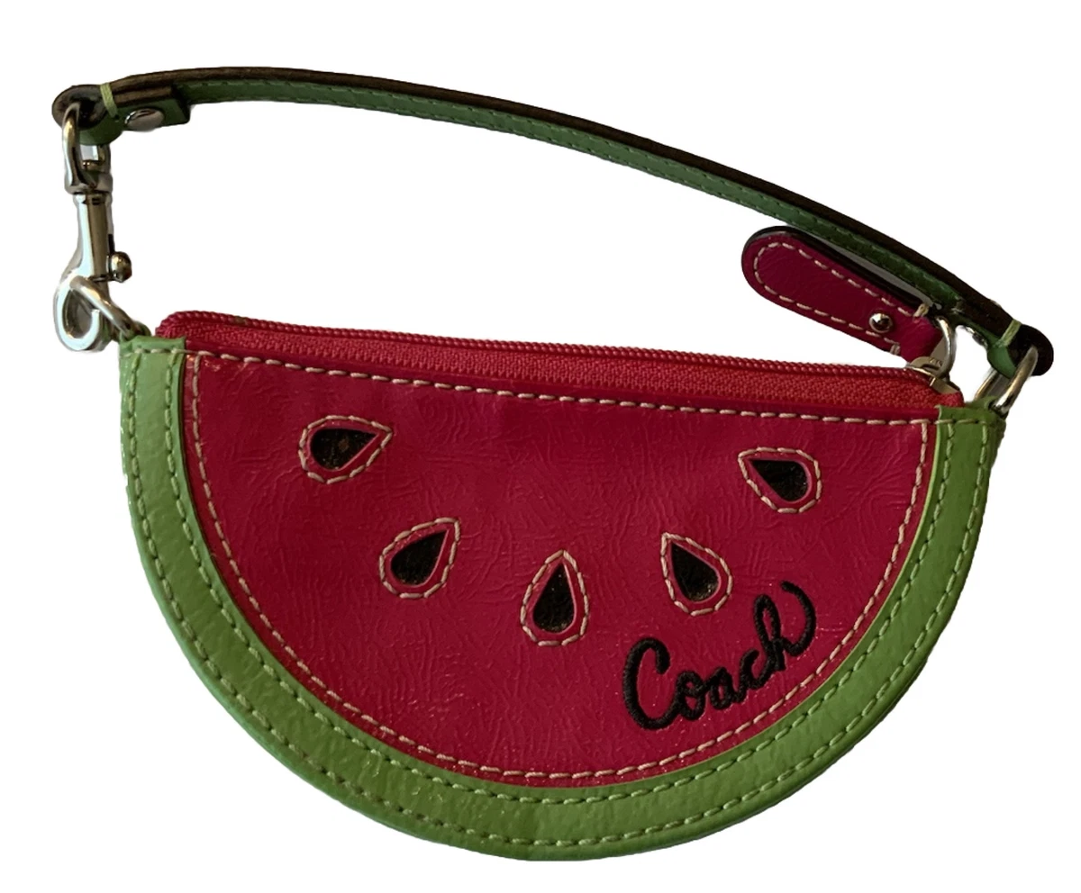 Coach Watermelon Patent Leather Wristlet Coin Purse Keychain Bag Wallet
