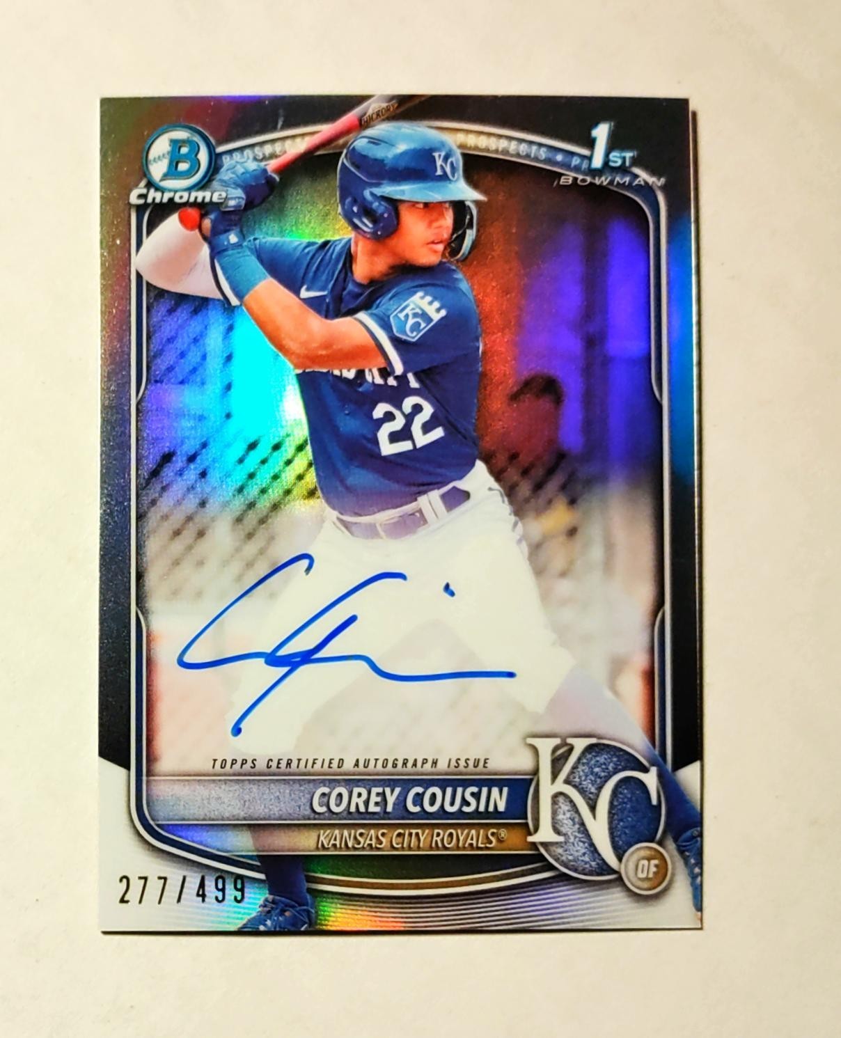 Corey Cousin 2025 1st Bowman Chrome AUTO REFRACTOR 277/499 Royals CPA-CCO RC O6