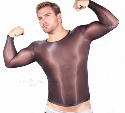Herren Hochglanz-Langarm-Muskelshirt - Sexy Statement Slimline Gr. XL