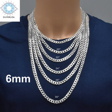 Real 925 Sterling Silver Mens 6mm Figaro Solid Chain Necklace 925 Italy 7-30"