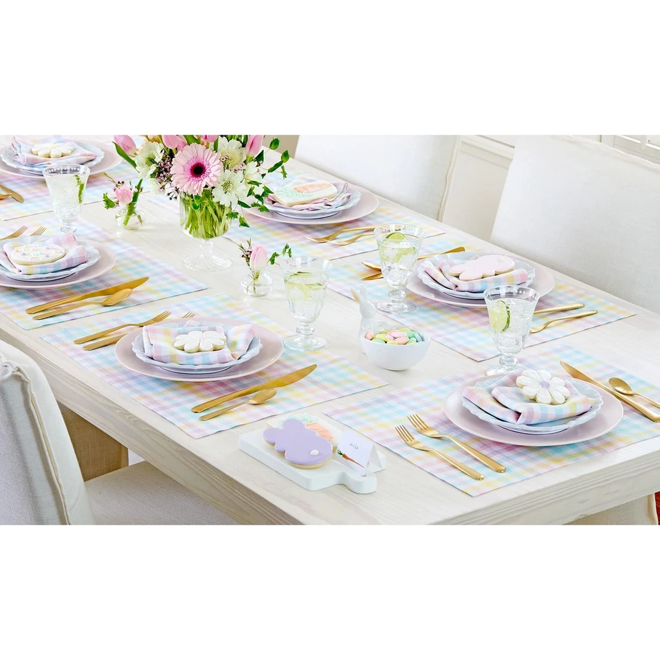Linen Placemats Set of 4-100% Pure Linen Multicolor Pastel Gingham Placemats ... - Image 3 of 4