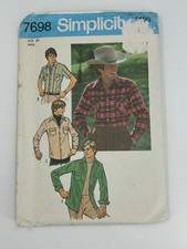 Simplicity 7698 Men's Shirt Size 44 Western Plaid 70s Vintage Sewing Pattern