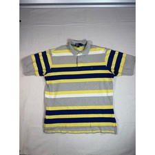 Vintage Polo Ralph Lauren Striped Polo Shirt XL Made in USA Grey Yellow Navy