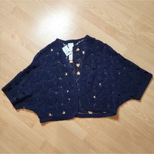 NWT Chico's Size Large Crochet Knit Shrug Navy Blue Women's