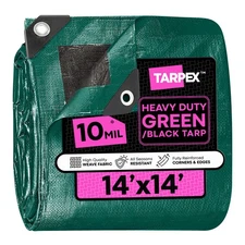 TARPEX - 10 Mil Green Black Heavy Duty Poly Tarp 14' x 14'