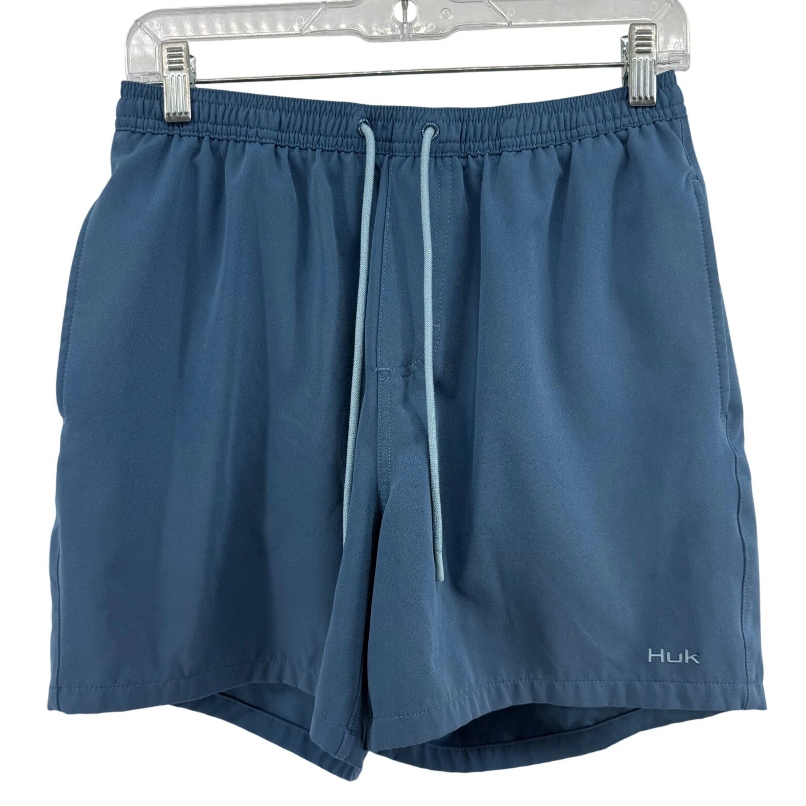 Huk Performance Fishing Shorts Mens Medium Blue Elastic Waist Mesh Lined Stretch