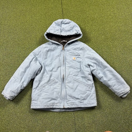 Vintage Kinder Carhartt Jacke Sherpa gefüttert blau Kapuze Full Zip Größe S 7-8