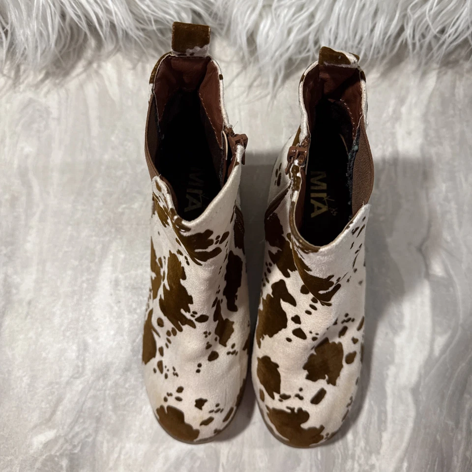 Mia Kids - 女孩白色和棕色牛皮拉链短靴 2 码 — 第 2/4 张图片