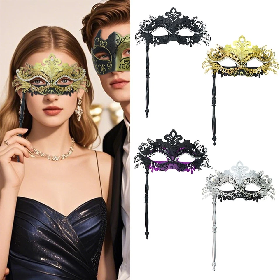 Venezianische Augenmaske W/ Stab Damen Oper Maske Ball Spitze Fasching Halloween - Bild 2 von 4