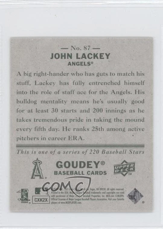 2009 Upper Deck Goudey Mini Green Back John Lackey #87 - Image 2 of 2