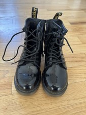 DR. MARTENS 1460J BLACK PATENT LEATHER LACE UP ZIP COMBAT BOOTS KIDS SIZE 11