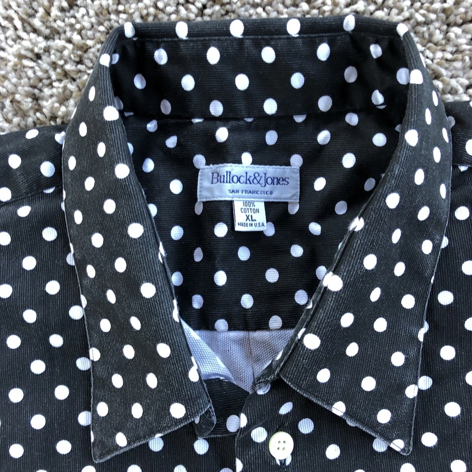 Camisa Mod Lunares Vintage Años 60 70 Para Hombres XL Negra Algodón Abotonada Bullock Jones Foto 3 de 4