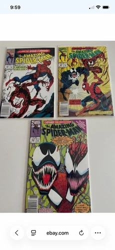THE AMAZING SPIDERMAN 361,362,363  RARE NEWS STAND COPIES 1ST CARNAGE