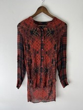 McQ Alexander McQueen Silk Tartan 2013 Shirt Dress Red Black Punk Womens UK 8