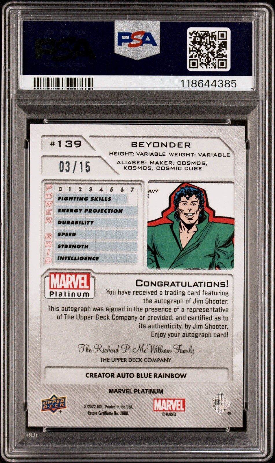 2023 Marvel Platinum Auto Blue Rainbow /15 #139 Jim Shooter PSA 9 🔥 POP 1/0^ view 2