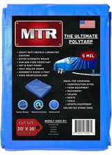 MTR 5 Mil Ultimate Poly Tarp 20ft X 35ft Blue Tarp Heavy Duty Tarp Water Proof