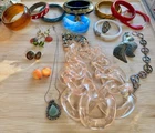 Vintage Costume Jewelry Lot Lucite Chain Bangles Earrings Pendants Mixed