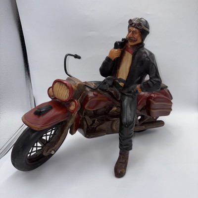 Vintage Large Resin Harley Davidson Style Motorcycle Sculpture w/Rider 19''x14''