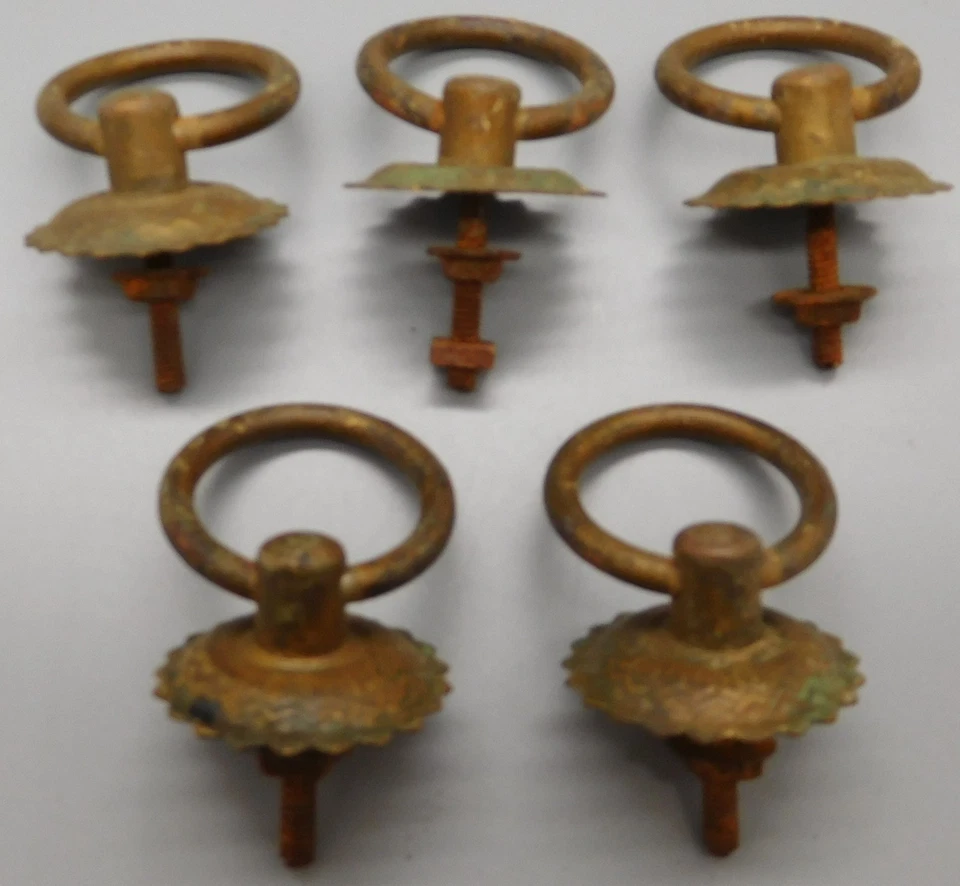 5件套古董实心黄铜环抽屉拉手-1.5英寸背板,2.25英寸落体 — 第 2/4 张图片