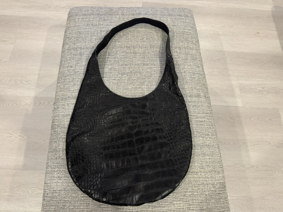 Coach Bleeker Pinnacle XL Sling Bag Croc Embossed Leather 28007 - Black - New - Image 2 of 4