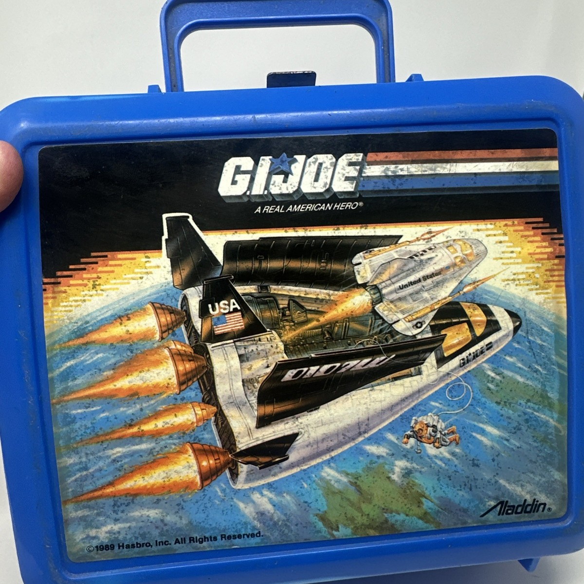 Vintage 1989 Hasbro GI Joe Blue Plastic Lunchbox & Thermos Aladdin