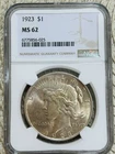 1923 PEACE SILVER DOLLAR $1 NGC MS62
