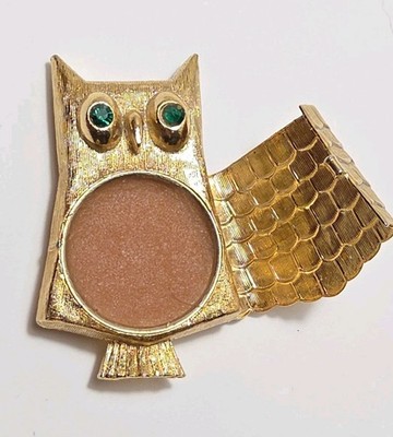 Avon Regence Owl Compact Brooch Solid Perfume Balm Gold Tone Vintage Jewelry