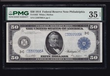 US 1914 $50 FRN Philadelphia District FR 1035 PMG 35 EPQ Ch VF (995)