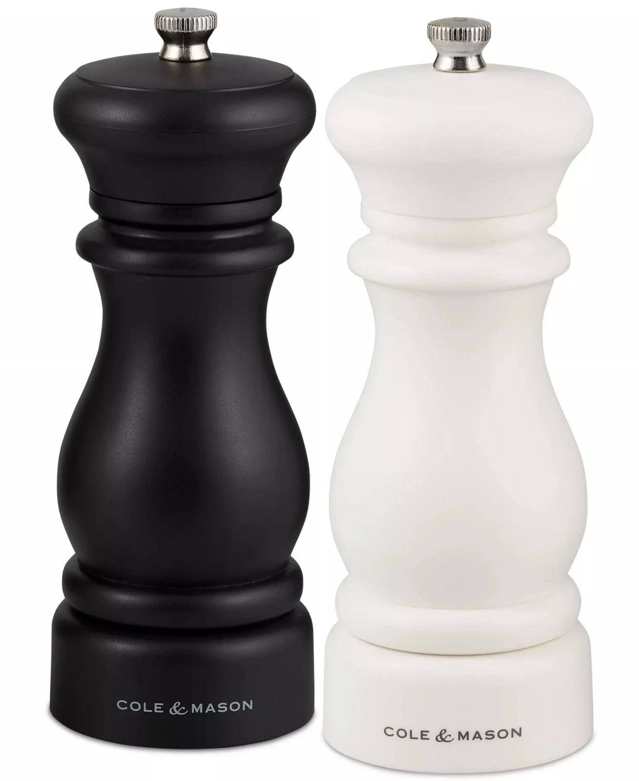 Cole & Mason Southwold Salt & Pepper Mill Set Black White Ceramic Grinder 6"