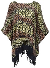 Poncho, Tunika, Strandkleid, Batik Kaftan, Damen Übergröße - schwarz