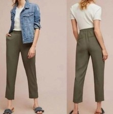 Anthropologie Pull-On Crop Trouser Pants Olive Green Stretch Waist Sz Small EC