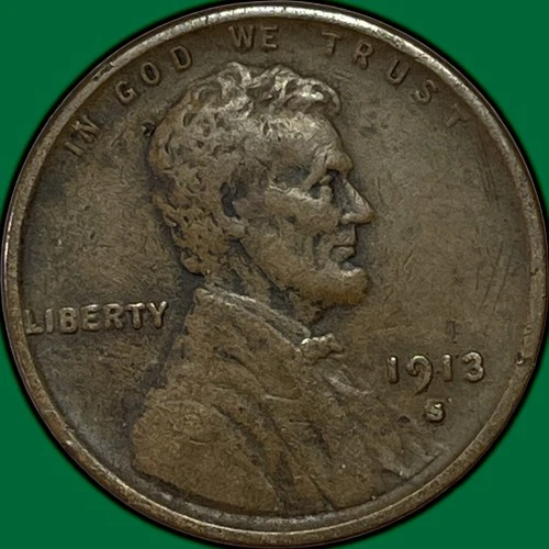 1913-S Lincoln Wheat Cent Very Fine VF Coin #34564