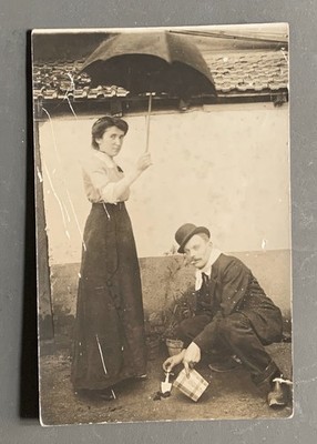 Antique Funny Gag Funny Umbrella Hat Melon PHOTO CARD