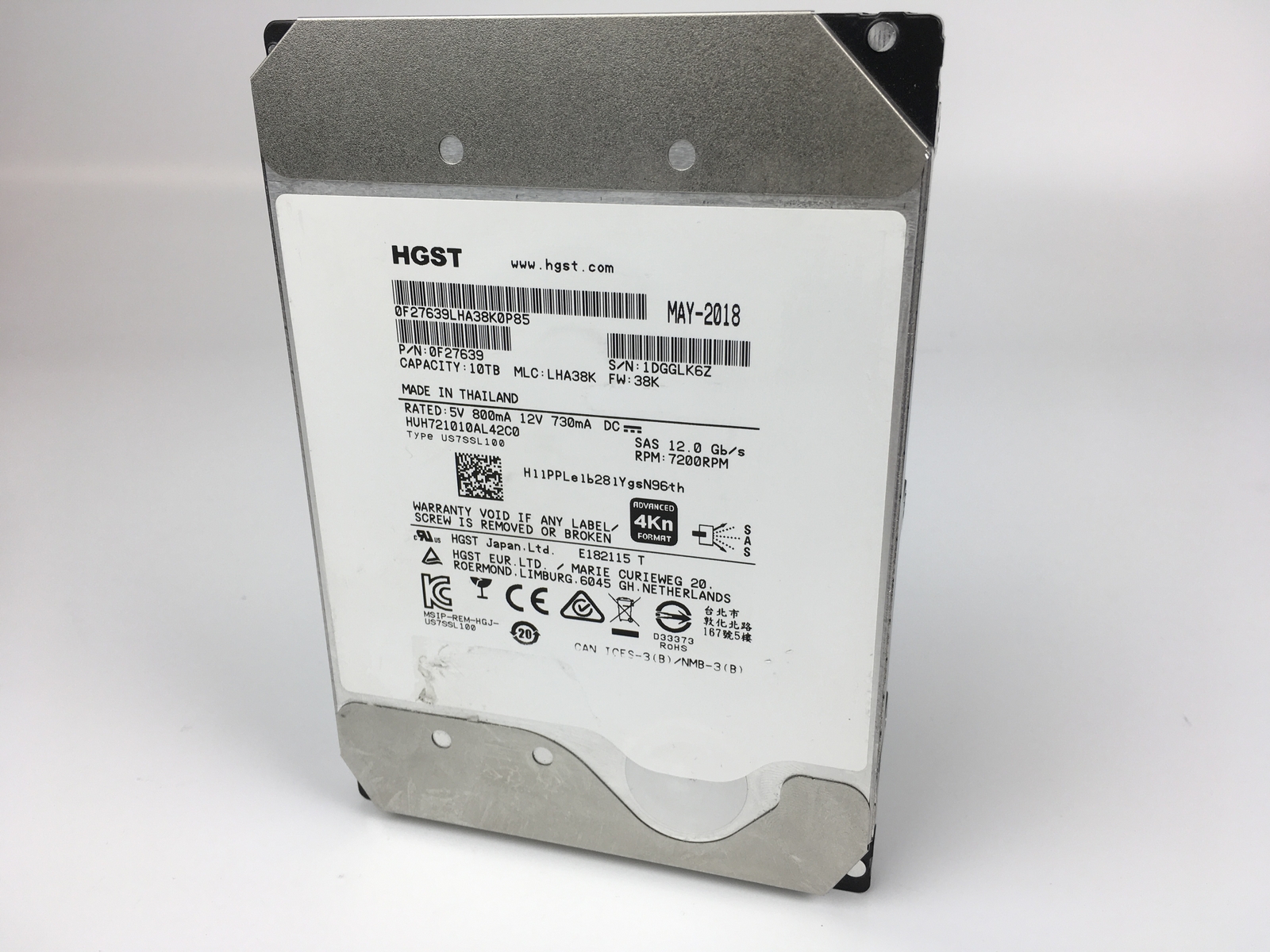 【2個セット】HGST HUH721010AL4200 SAS 12Gb/s 10TB SAS 消去済 HGST HUH721010AL4200 Ultrastar HE10 : : Computers