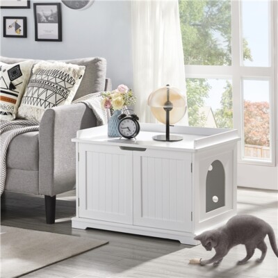 Wooden Cat Litter Box Enclosure Indoor Hidden Litter Box Furniture Storage  Bench UK