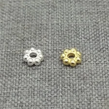 925 Sterling Silver Daisy Flower Beads w/ Gold Plated for Bracelet 4mm 5mm 7mm