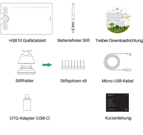 HS610 10X6,25 Zoll Grafiktablett, Mit 8192 Stiftdruck Und Neigungsfunktion - Bild 7 von 7