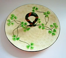 VTG Maruhon Ware SHAMROCK Clover CHINA Serving PLATE Handle Hand Painted Japan