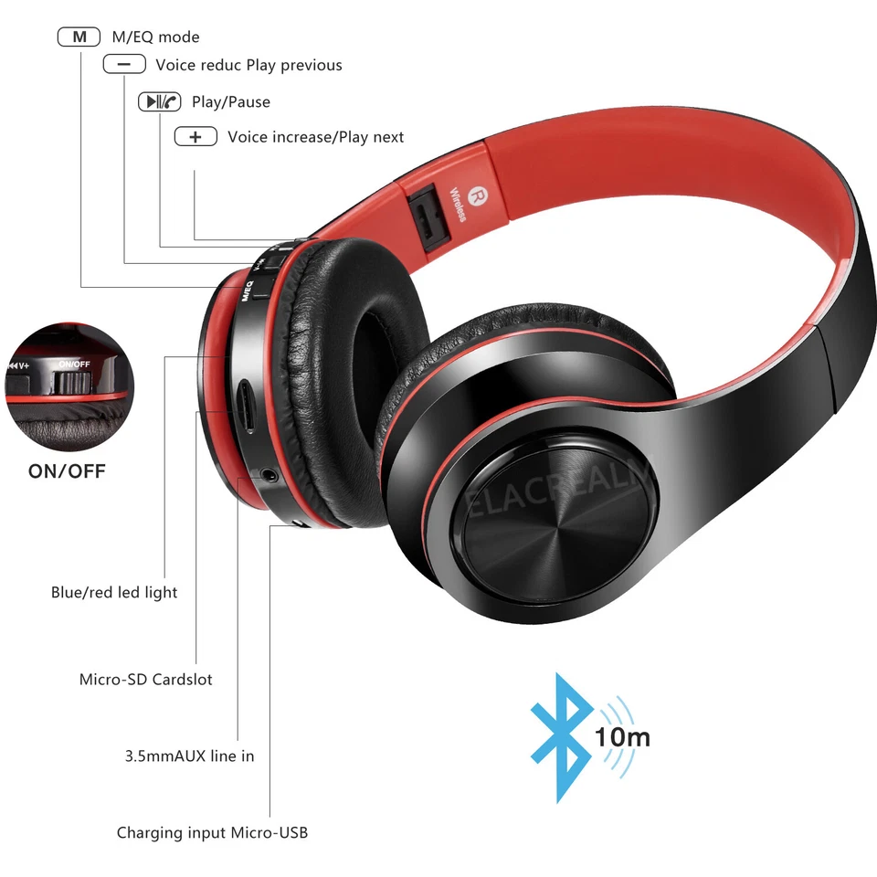 Bluetooth Headphones Over Ear Built-in Mic and Wired Mode for PC/Cell Phones/TV - Image 2 of 4