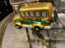 Vintage Christmas Ornament YELLOW SCHOOL BUS 6  blown glass