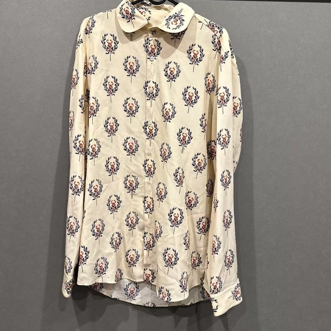 Chemise vintage GUCCI à nouer en soie manches longues motif floral homme du Japon taille L