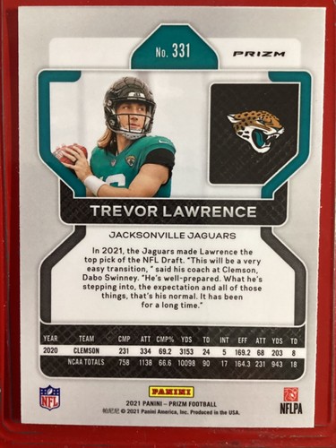 2021 Panini Prizm TREVOR LAWRENCE Silver Rookie (RC) #331 Jaguars Mint !!! - Picture 2 of 2