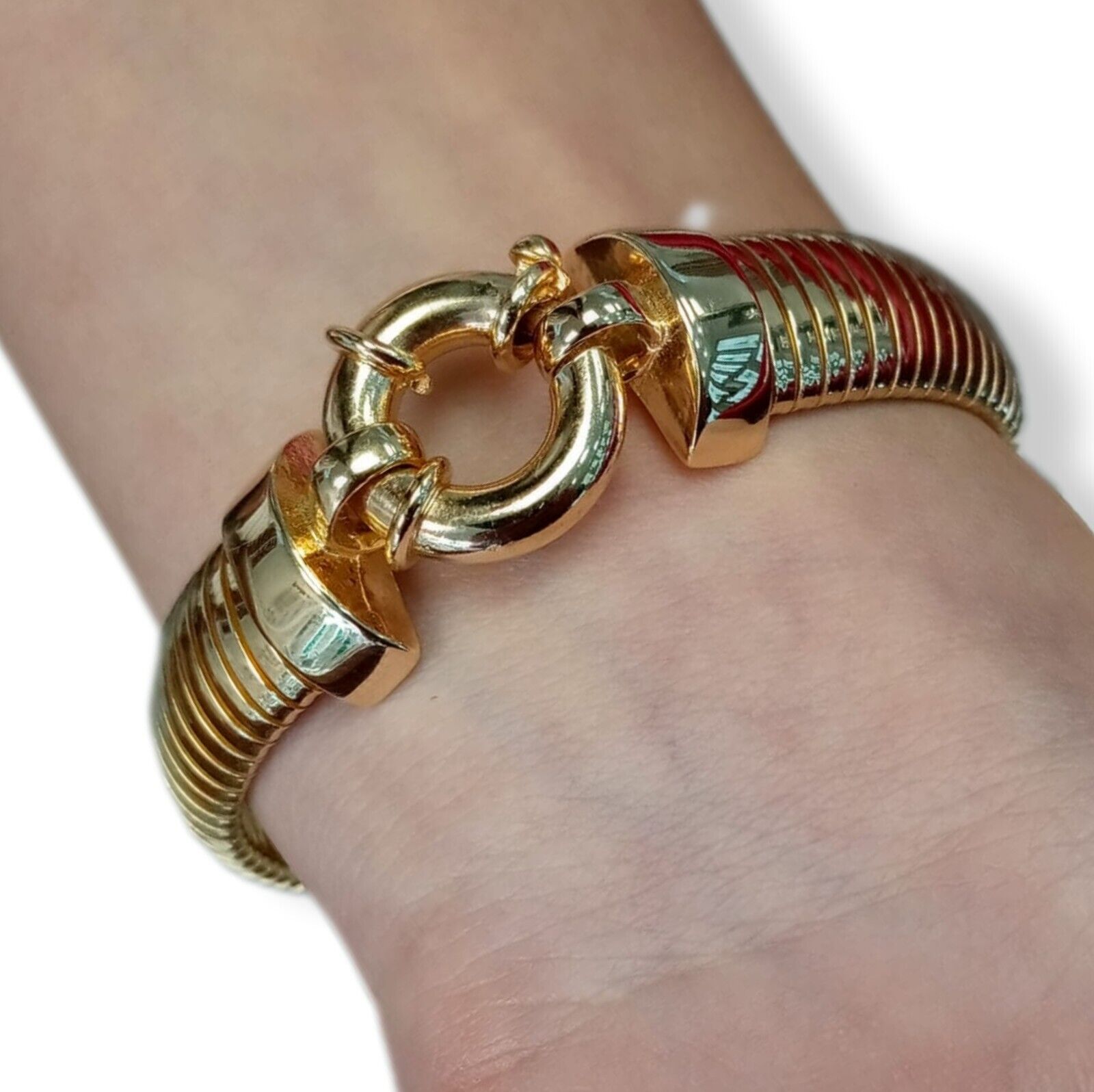Omega Armband Schlangenarmband 925 Silber vergoldet massiv mit runder Schnalle