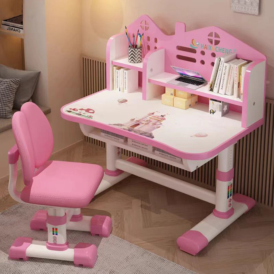 Juego de sillas de escritorio de aprendizaje para niños ajustable en altura con cajones y mesa de almacenamiento Foto 3 de 4