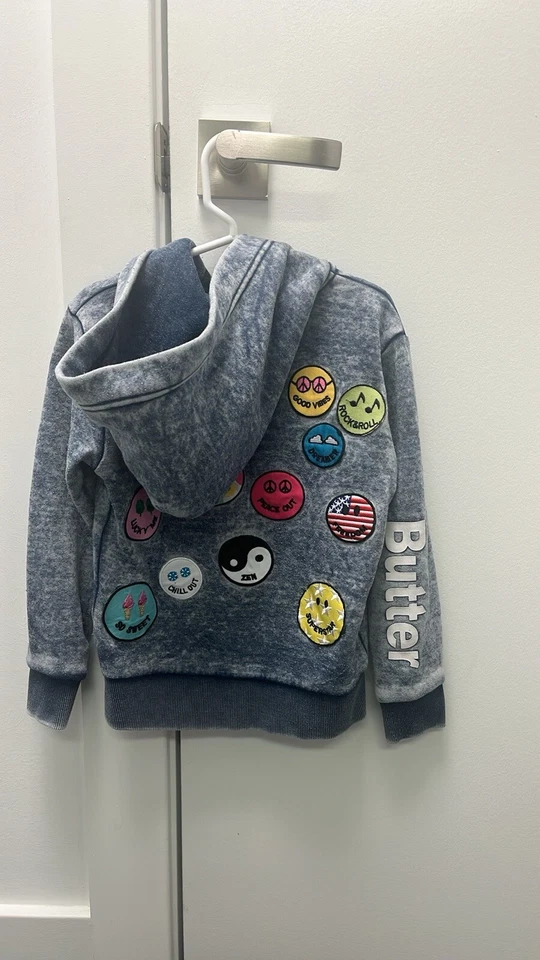 Butter Girls SUDADERA CON CAPUCHA SUPER SUAVE con parches azul TALLA 4 Foto 3 de 4