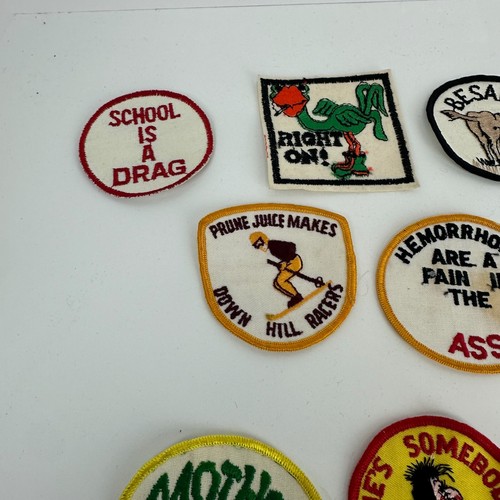 Vintage 70s Embroidered Patch LOT OF 10 Sew-Ons Novelty Funny Joke Yellow Snow - Picture 8 of 11