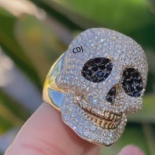 Anello testa teschio 2 carati 100% originale moissanite per lui placcato oro giallo argento - Foto 5 di 7