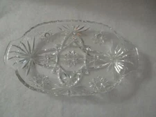 Double Handled Clear Glass Divided Serving Platter 10"l Excellent Pre Owned Cond